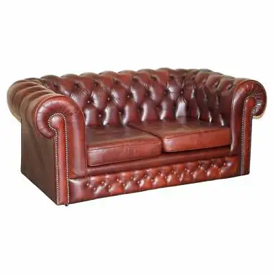 £2950 • Buy Lovely Vintage Oxblood Leather Chesterfield Gentleman's Club Sofa Part Of Suite