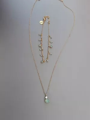 Accessorize Z Gold Plated Green Gem Pendant Necklace & Bracelet Set • £6