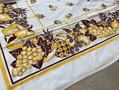 1950s Vintage  FABULOUS FRUITS TABLECLOTH BERRIES CHERRIES PINEAPPLES GRAPES • $17.99