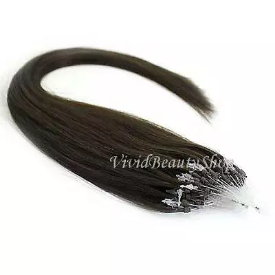 25 Micro Loop Ring Beads I Tip Indian Remy Human Hair Extensions Dark Brown #2 • $35.99
