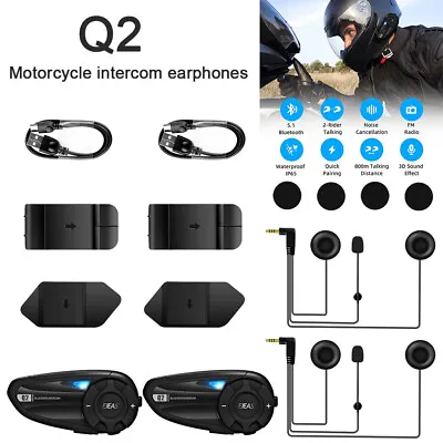 2x Q2 Intercom Bluetooth Motorcycle Helmet Interphone Headset For 2 Riders 800m  • $124.33