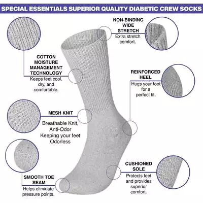 6 Pairs Physicians Approved Diabetic Crew Socks Unisex • $32.70