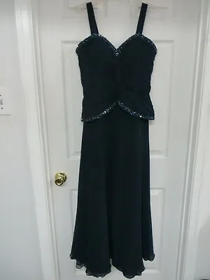 MONTAGE By Mon Cheri  Silk BeadedRuched Straps Navy Long Evening Dress  8 • $54.97