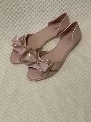 Melissa Seduction Sand Triple Bow Flat Slip On Open Toe Sandal Size 9 • $25