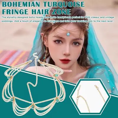£3.28 • Buy Boho Turquoise Head Chain Bridal Fringed Headpiece Headband Festival S2E4
