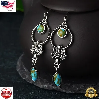 Elegant Boho Drop Earrings Women 925 Silver Plated Blue Jewelry A Pair Simulated • $3.49
