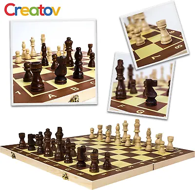 15  Portable Vintage Wooden Chess Set Large Board Game Pieces Folding Travel USA • $15.99