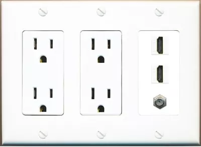 2 15A Power Outlets 2 HDMI And 1 Coax Wall Plate White • $18.51