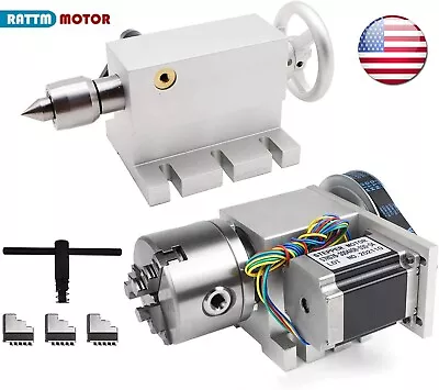 USA｜ Rotary Table A 4th Axis 3 Jaw 80mm Chuck 6:1+Tailstock For Woodworking/CNC  • $235