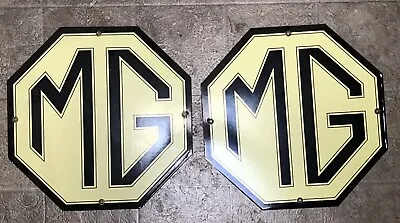 Pair Of Vintage Mg Porcelain Sign Gas Oil Service Station  Automobile Rare • $450