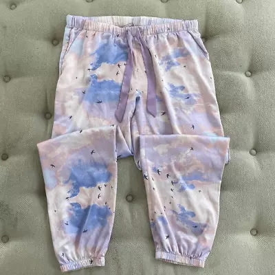 Victoria’s Secret Satin Jogger Pastel Sunrise Sunset Birds Pajama Pants XL • $20