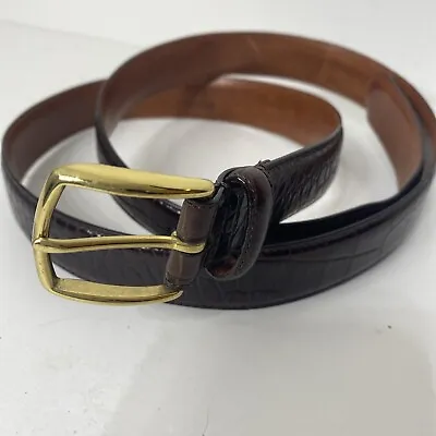 COACH Mens Belt Sz 42 Brown Leather Croc Gold Brass Buckle 1  5903 • $37