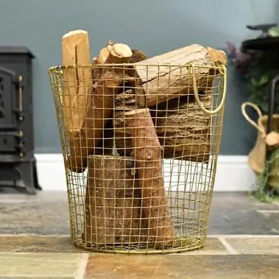 Large Brass Plated Wire Log Basket • £42