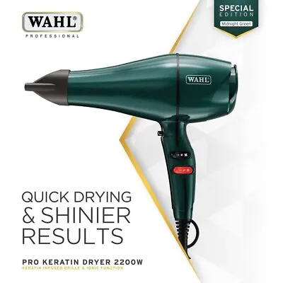 Wahl Special Edition Pro Keratin Hair Dryer 2200W Ionic Midnight Green ZY156 • £49.98