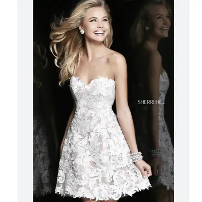Sherri Hill Women’s Size 12 Cream Ivory Cold Shoulder Mini Dress Prom Pageant • $219.96