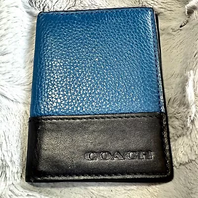 Coach Mens Leather  Fold Card Wallet W/ ID Window- Duotone Blue- USED • $50