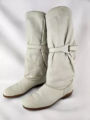 Vintage Fully Sherpa Lined Leather Tall Slouch Ruched Winter Boots Women's 7 - 8 • $34.99