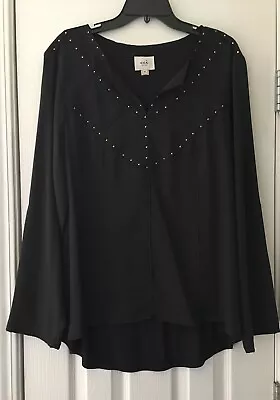 ECI New York Women’s Sz XL Black Gold Stud Hi-Low Hem Long Sleeve Tunic Top  • $14