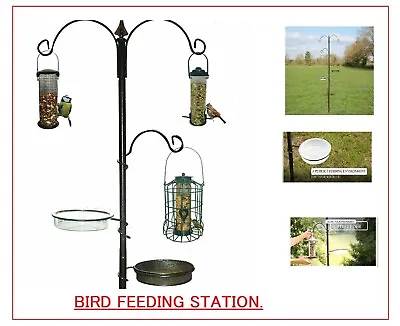 Metal Bird Feeding Station Black Bath Pole With Seed Tray Stand For Garden Bird • £10.98