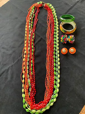 Vintage Jewelry Lot All Wear Fiesta Colors Necklaces Earrings Bangles 1 Bakelite • $45