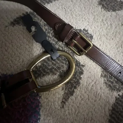 Ralph Lauren Equestrian Belt Leather Bronze Brown Stirrup Horse XL Rare Find • $200