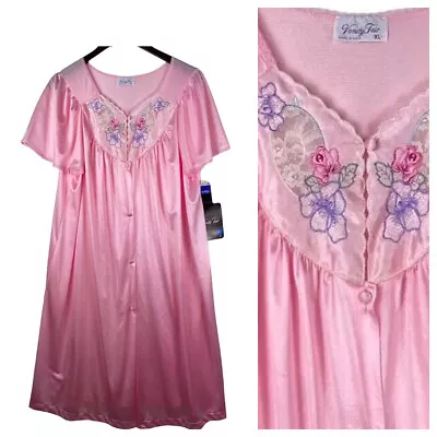 New Vtg Vanity Fair XL 14 16 Nightgown Peignoir Pink Floral Silky Nylon  N • $35.99