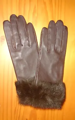 Fownes Brothers   Brown  100%   Leather   Rabbit  Fur Trim  Gloves Nwt 7.5 • $24.99