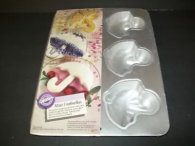 Vintage 1994 Wilton Mini Umbrellas Cake Mold Aluminum Pan Shower Mini Cakes NIP • $21.34