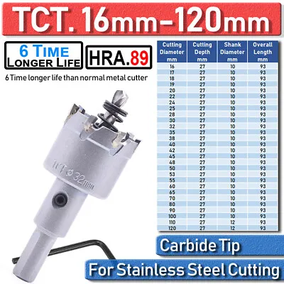 £5.99 • Buy 16-120mm TCT Carbide Hole Saw Cutter Metal For HSS Stainless Steel Metal Cutting