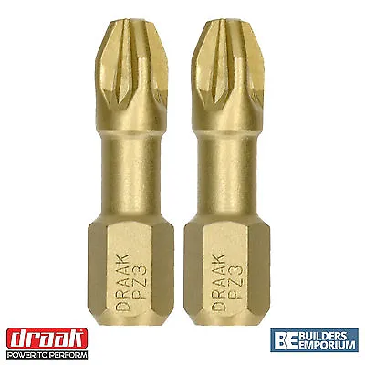 PZ3 Pozi 25mm X 2 TITANIUM Impact Bits DRAAK Premium Quality Pozidriv • £3.99