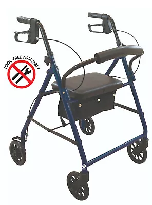 $69.95 • Buy Lightweight Folding Rollator Walker With Wheels, Soft Seat BLUE