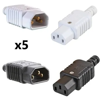 5 X Rewireable Joiner IEC C13 C14 Socket Connector Mains Plug Male Female BL WH • £23.95