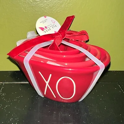 RAE DUNN Valentines Day LL  XO  Heart Shaped Red Ceramic Measuring Cups NWT • $29.99