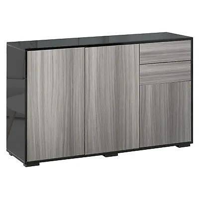 HOMCOM Side Cabinet With 2 Door Cabinet And 2 Drawer For Home Office Grey Black • £109.99