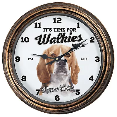 Personalised Kitchen Clock Beagle Name Round Wall Glass Dog Puppy Gift DC01 • £22.95