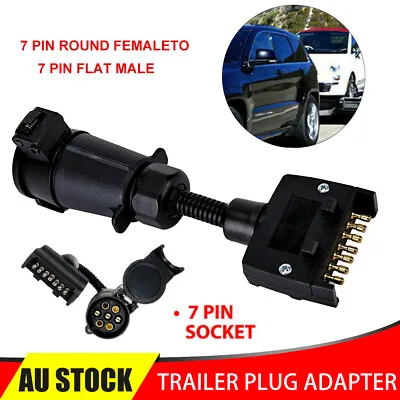 $15.95 • Buy 7 Pin Round Male Trailer Plug To 7 Pin Flat Female Socket Adaptor Connector AU