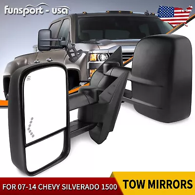 Pair Power Heated Tow Mirrors For 2007-2013 Chevy Silverado 1500 2500HD 3500HD • $83.96