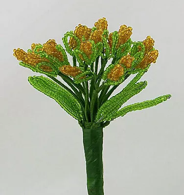 Vintage French Glass Beaded Gold Rose Bud Flower Bouquet • $16.99