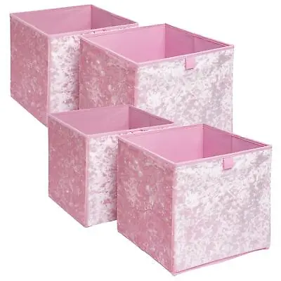 OHS Pack Of 4 Crushed Velvet Storage Boxes Collapsible Foldable Square Cube Box • £15.99