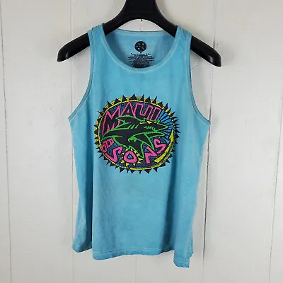 Maui And Sons Tank Top Mens Medium Blue Graphic Round Neck Sleeveless Distressed • $5.20