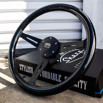 15 Inch Matte Black Steering Wheel Black Mahogany Wood Grip And Horn Button • $159.01