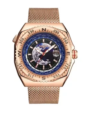 Mens Automatic Watch Rose Gold Atlas Stainless Black Dial Mesh Band GAMAGES • £59.99