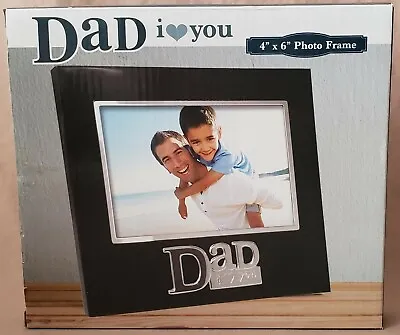 Dad I Love {heart} You Picture Frame 4x6 Photo Black Metal Silver Father Son NEW • $8.99