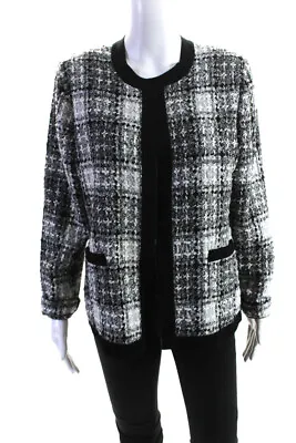 Exclusively Misook Womens Knit Checkered Print Cardigan Sweater Black Size M • $42.69