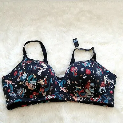 NWT Torrid Curve Sz 46DD Push Up Wire Free Bra Black Sink Or Swim Tattoo Print • $39.98