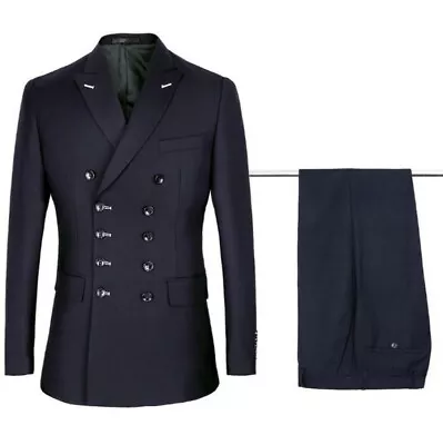 $79.99 • Buy Men's Double Breasted Suit 2PCS Slim Fit Business Blazer Jacket Pants Wedding L