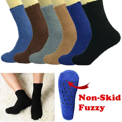 3 Pairs For Mens Soft Cozy Fuzzy Socks Non-Skid Solid Home Slipper Size 9-13 • $6.99