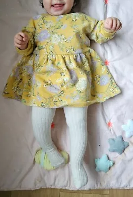 Next Baby Girl Sweater Dress Floral Yellow Lilac Size 6-9 Months • £9