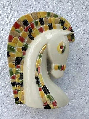 VTG Studio Art Horse Head Planter Vase Bust JEWEL TONE MOSAIC HAND OOAK Rainbow • $68.95