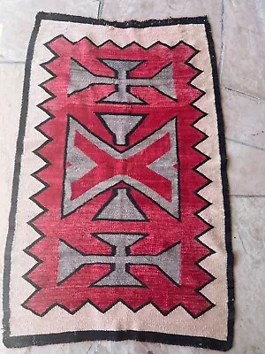 Antique Navajo Rug Blanket Crosses Lazy Lines 34 X 54  Circa 1890-1910 • $350